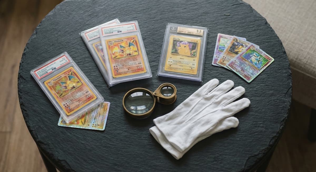 Pokemon card collecting essentials with graded slabs and holographic cards